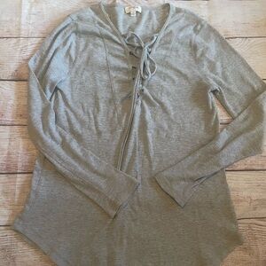 Women's Gray Lace-Up Top